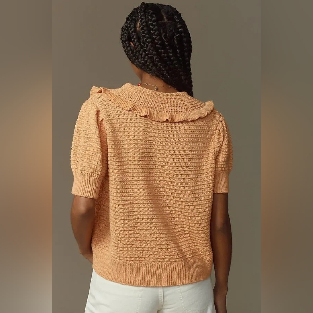 Self Contrast Ruffle Collar Cardigan Sweater - Picture 3 of 12